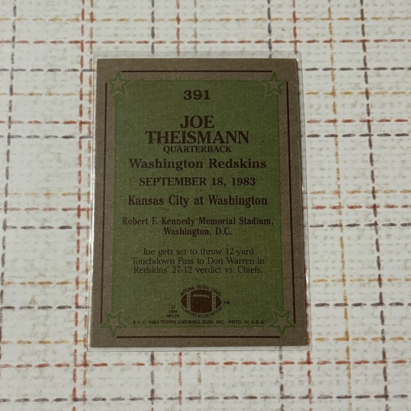 🏈 Joe Theismann NFL Football Topps Sports Trading Card #391  Qty 1 - Picture 2 of 3